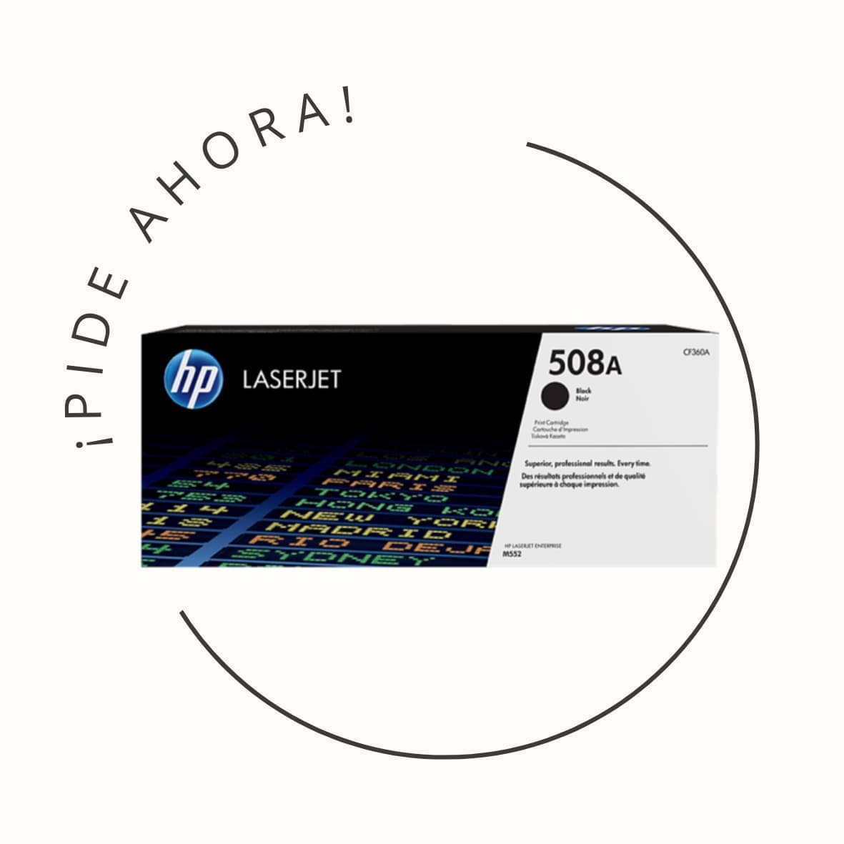 Tóner negro original HP 508A (CF360A) compatible con impresoras HP LaserJet Enterprise Color. Alta calidad de impresión para entornos empresariales exigentes.