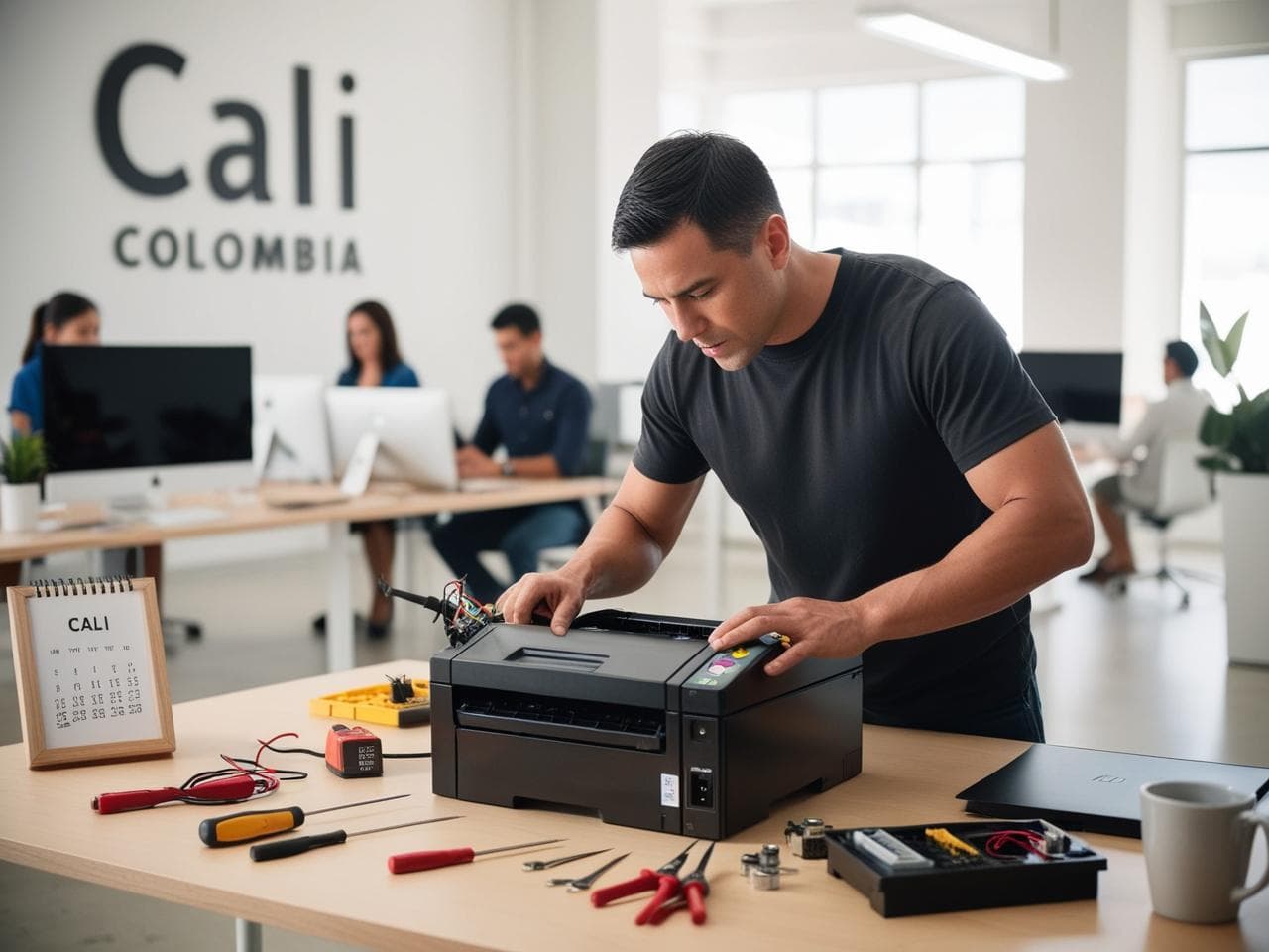Técnico de impresoras en Cali disponible para servicio a domicilio. Mantenimiento preventivo, limpieza, diagnóstico y reparación profesional de impresoras.