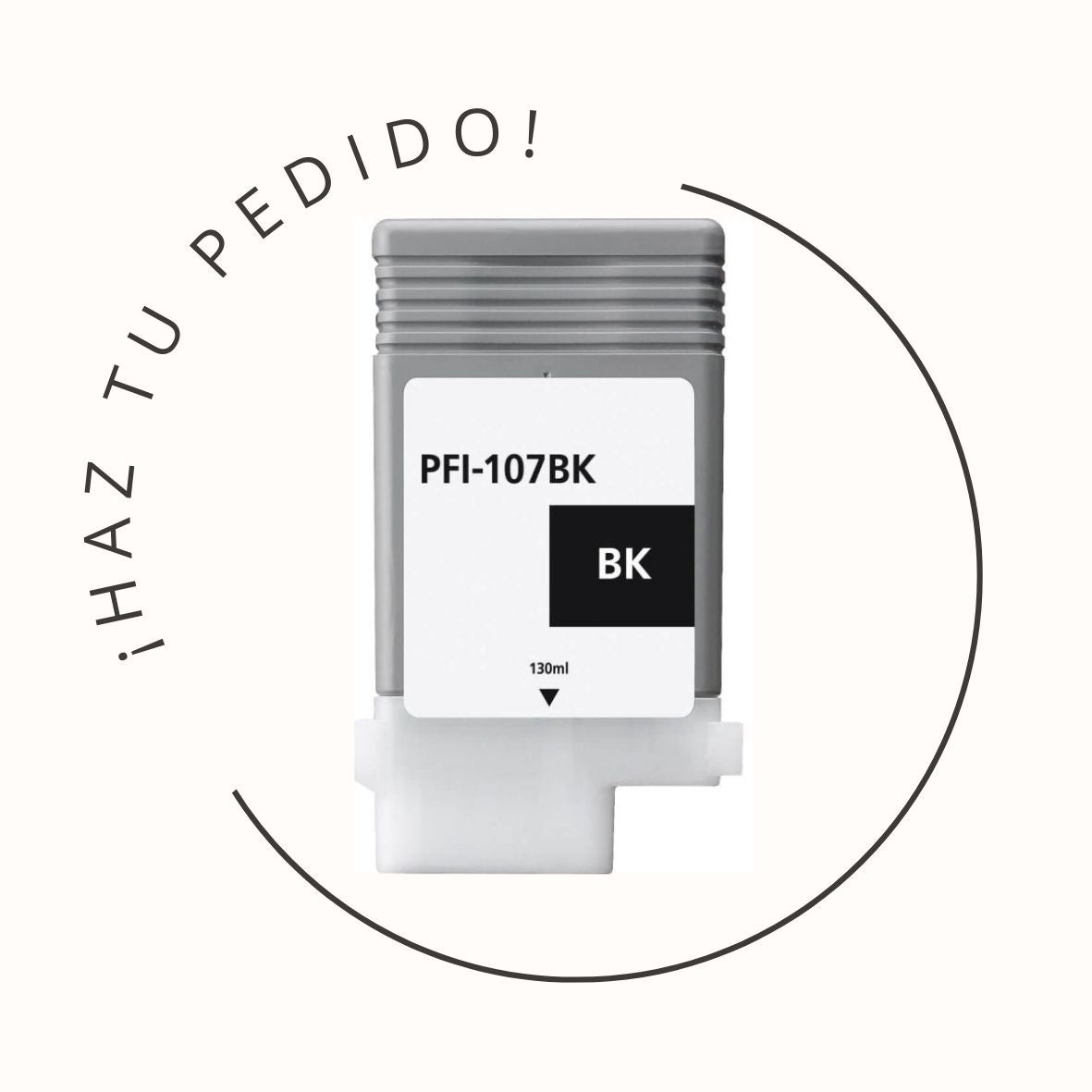 Cartucho de tinta Canon PFI-107BK color negro, original, ideal para impresoras de gran formato. Tinta de alta densidad para resultados profesionales en impresión técnica y gráfica.