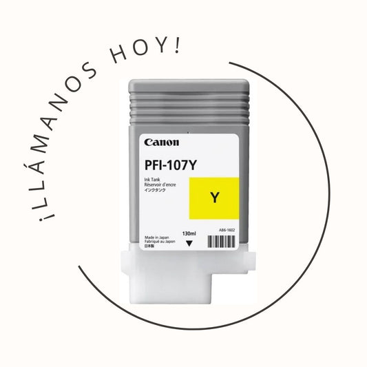 Cartucho de tinta Canon PFI-107Y color amarillo, original, ideal para impresoras de gran formato. Alta precisión de color para aplicaciones profesionales.