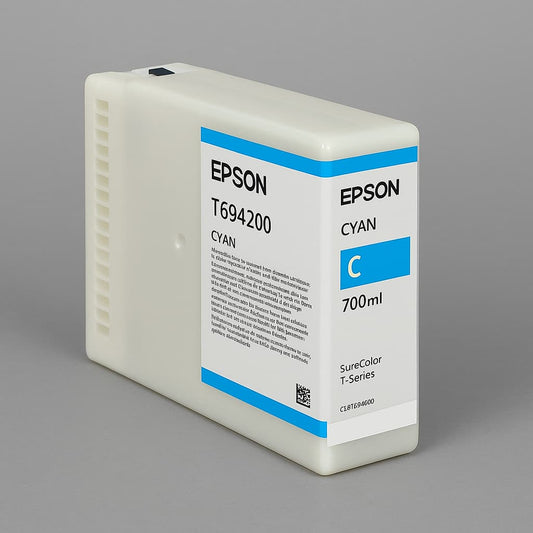 Cartucho de tinta Epson T694200 color cyan de 700 ml, original, para impresoras SureColor T Series. Alta definición de color para impresión profesional de gran formato.
