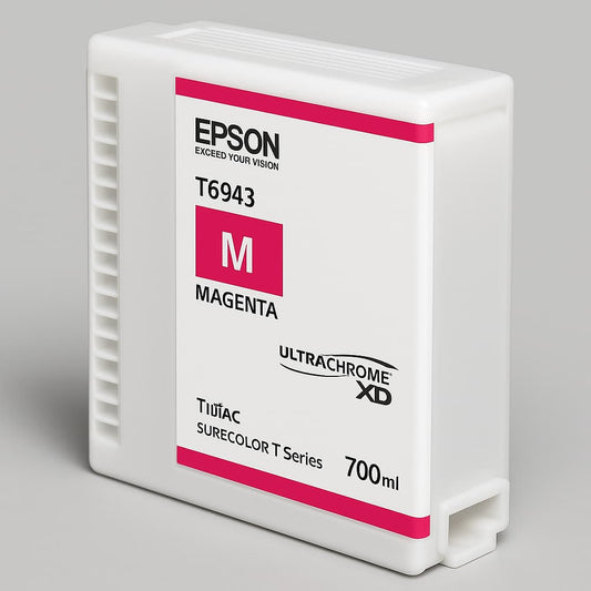 Cartucho de tinta Epson T694300 color magenta de 700 ml, original, para impresoras Epson SureColor T Series. Alta calidad y precisión para impresión técnica y gráfica.
